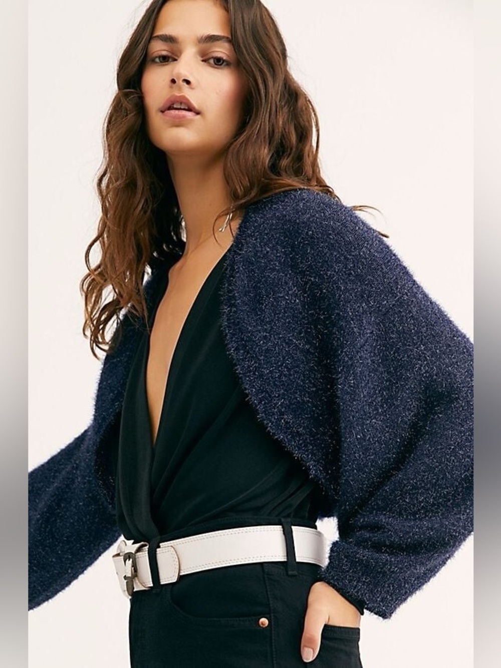 NWT Free People Stardust Shrug Navy Blue Sweater Knit XS - Picture 2 of 13